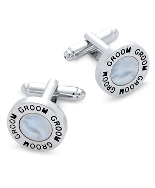 Men's Silver-Tone Mother-of-Pearl Groom Cufflinks