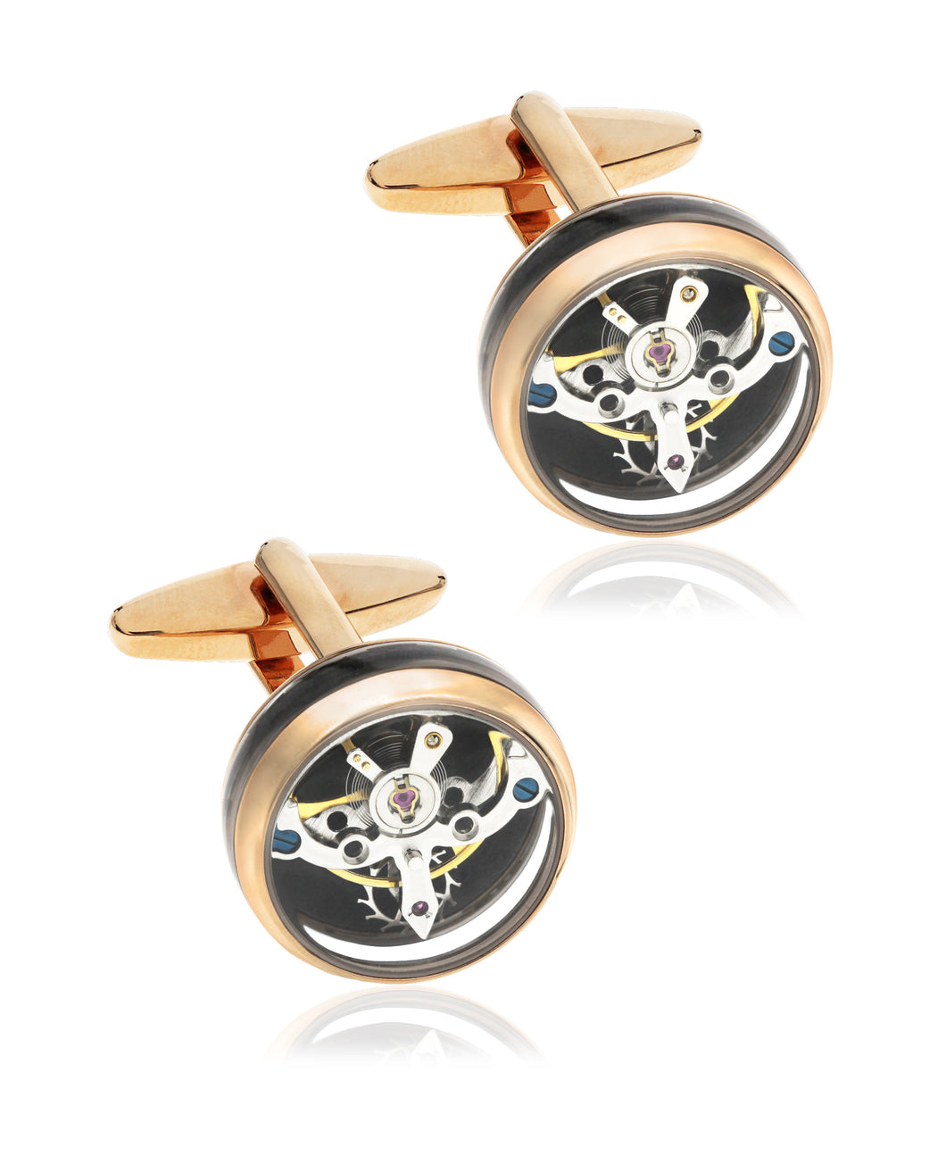 Men's Rose Gold IP Stainless Steel Clock Cufflinks
