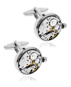 Men's Clock Gears Silver-Tone Cufflinks