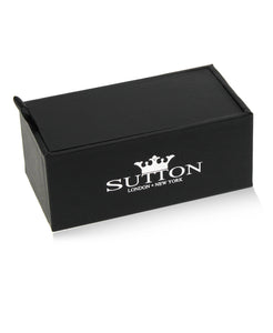 Sutton Stainless Steel Black Cufflinks with Double Rose Gold Stripe