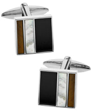 Load image into Gallery viewer, Sutton Sterling Silver Triple Stone Square Cufflinks