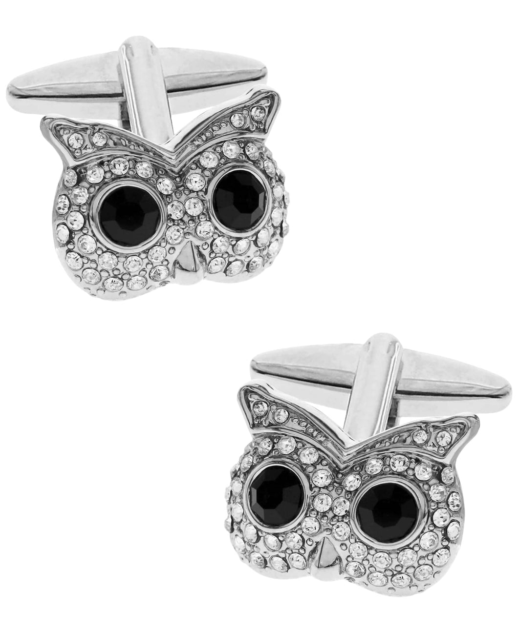 Sutton Silver-Tone Cubic Zirconia Owl Face Cufflinks