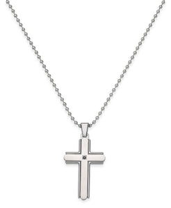 Men's Stainless Steel Cubic Zirconia Cross Pendant Necklace