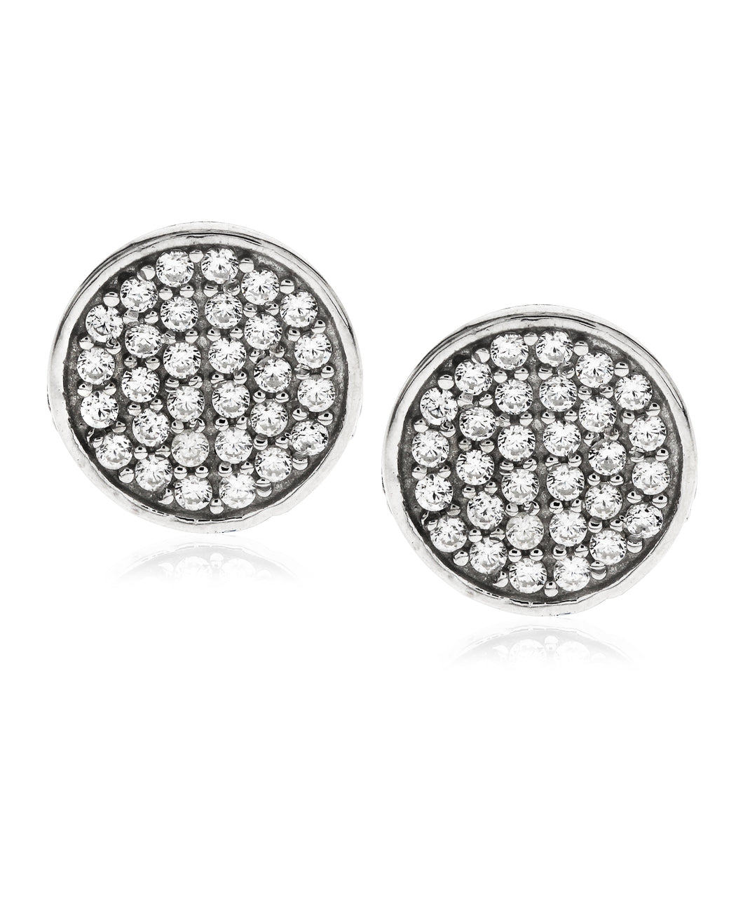 Men's Sterling Silver Crystal CZ Round Stud Earrings