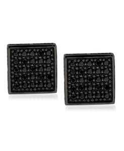 Men's Ruthenium Plated Sterling Silver Black CZ Square Stud Earrings