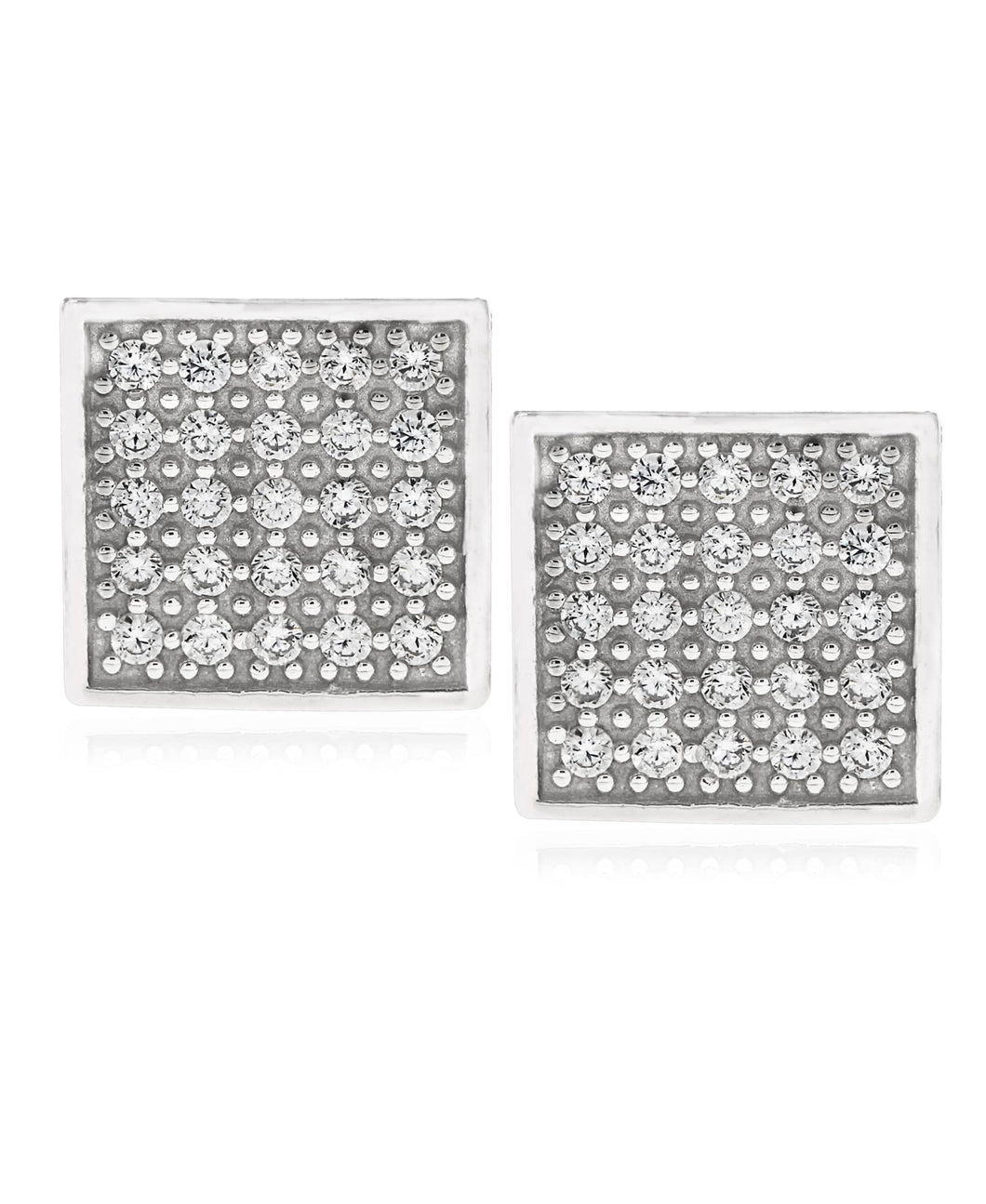 Men's Sterling Silver Crystal CZ Square Stud Earrings