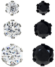 Load image into Gallery viewer, Sutton Stainless Steel Two-Tone Cubic Zirconia Stud Earrings Set of 3 Pairs