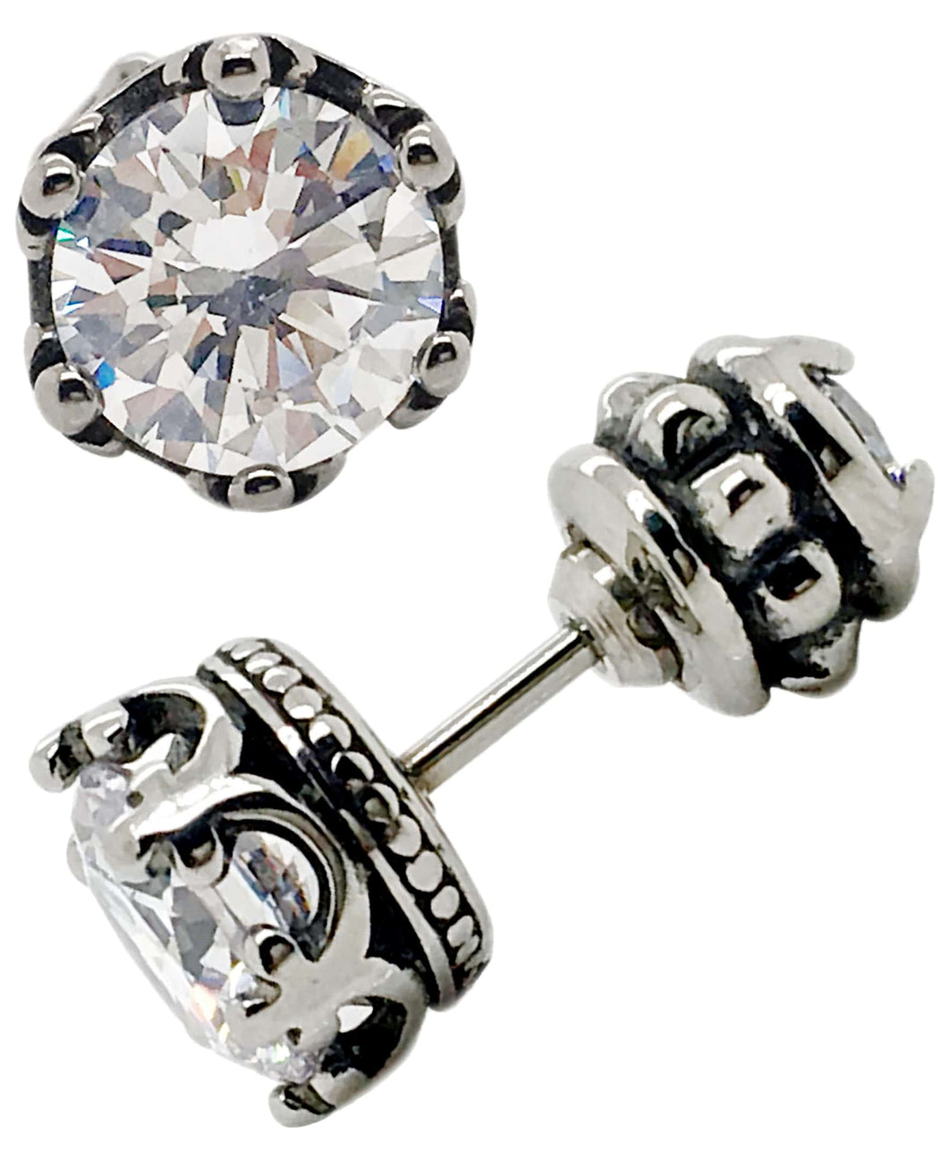 Sutton Stainless Steel Double Sided Cubic Zirconia Crown Stud Earrings