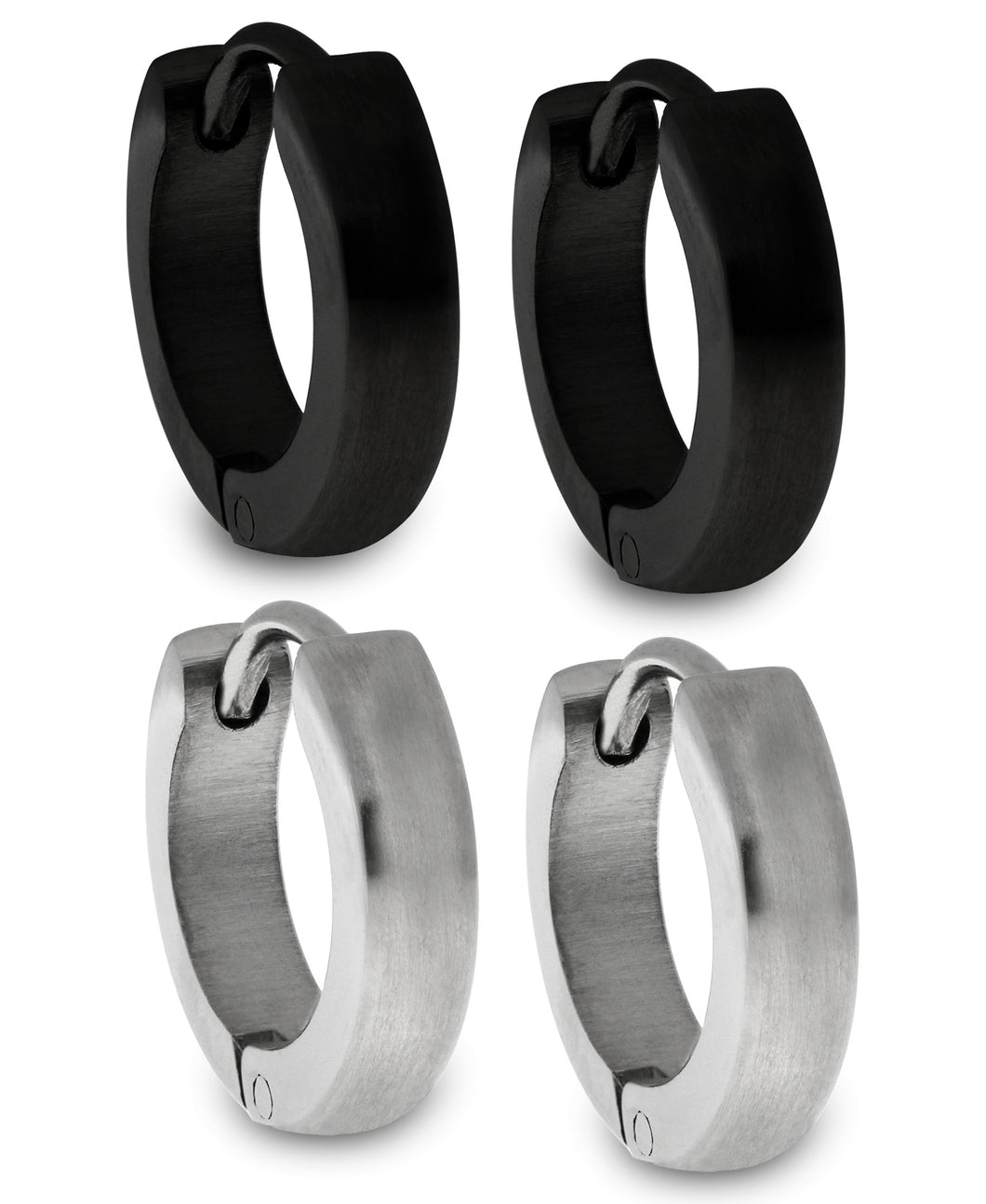 Sutton Stainless Steel and Black Huggie Earrings Set of 2 Pairs