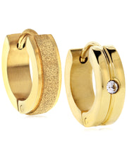 Load image into Gallery viewer, Sutton Gold-Tone Stainless Steel Matte Glitter and Stone Huggie Earrings