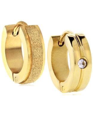 Sutton Gold-Tone Stainless Steel Matte Glitter and Stone Huggie Earrings