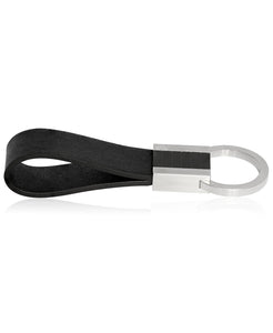 Sutton Stainless Steel Black Leather Key Ring