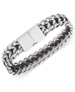 Men's Stainless Steel Woven Leather Bracelet