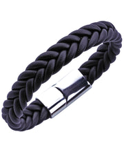 Load image into Gallery viewer, Sutton Stainless Steel Fishtail Braided Leather Bracelet