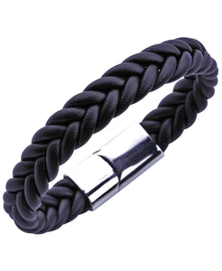 Sutton Stainless Steel Fishtail Braided Leather Bracelet