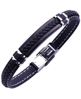 Sutton Stainless Steel Stationed Silicone Bracelet with Braided Stripe Detail
