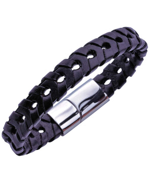 Sutton Stainless Steel Open-Weave Braided Leather Bracelet