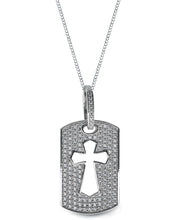 Load image into Gallery viewer, Sutton Sterling Silver Cross Cutout Cubic Zirconia Dog Tag Pendant Necklace