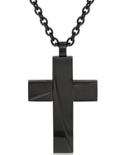 Load image into Gallery viewer, Sutton Black Stainless Steel Stripe Cross Pendant Necklace