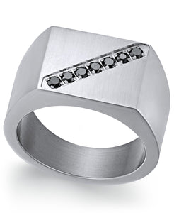 Men's Stainless Steel Black Cubic Zirconia Ring