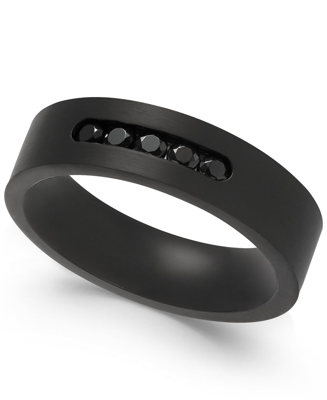 Men's Black-Tone Stainless Steel Jet Cubic Zirconia Ring