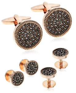 Sutton by Men's Rose Gold-Tone 3-Pc. Set Hematite Cubic Zirconia Cufflinks