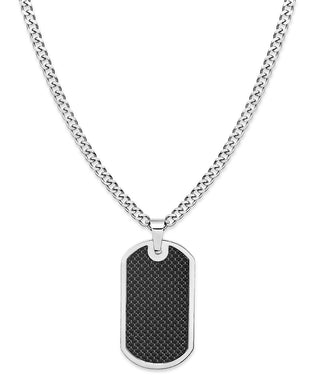 Sutton Stainless Steel and Black Carbon Fiber Dog Tag Necklace