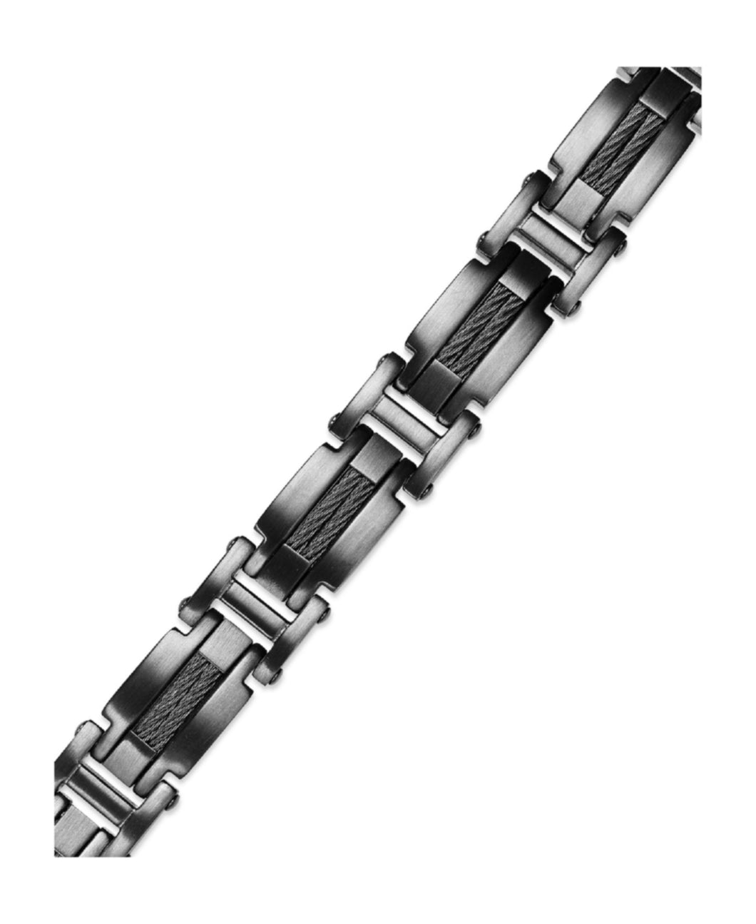 Men's Gunmetal Ion-Plated Stainless Steel Cable Slot Link Bracelet