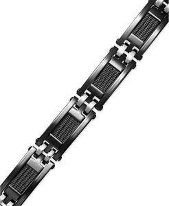 Men's Black Ion-Plated Stainless Steel Cable Slot Link Bracelet