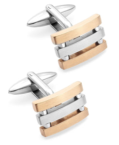Sutton by Men's Stainless Steel and Rose Gold-Tone Three-Row Cuff Links