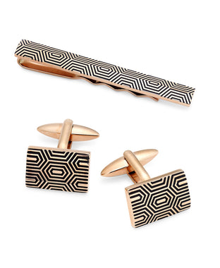 Sutton by Men's Gold-Tone Decorative Cuff Links & Tie Bar Set