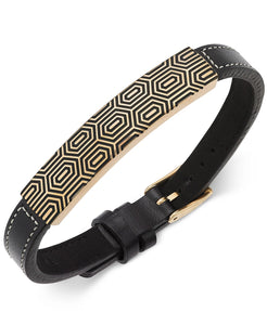 Men's Gold-Tone and Leather Strap Bracelet