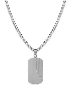 Men's Stainless Steel Cubic Zirconia Dog Tag Pendant Necklace